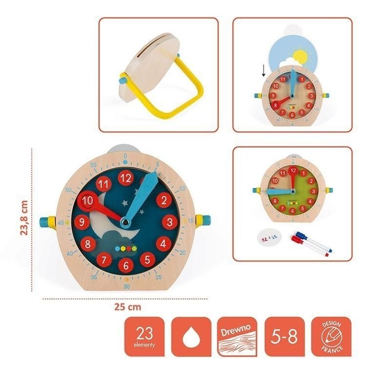 Janod, Essentiel, drewniany zegar do nauki o czasie