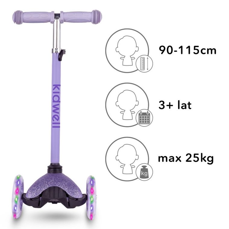 Kidwell, Uno, hulajnoga 3-kołowa LED, balansowa, fioletowa