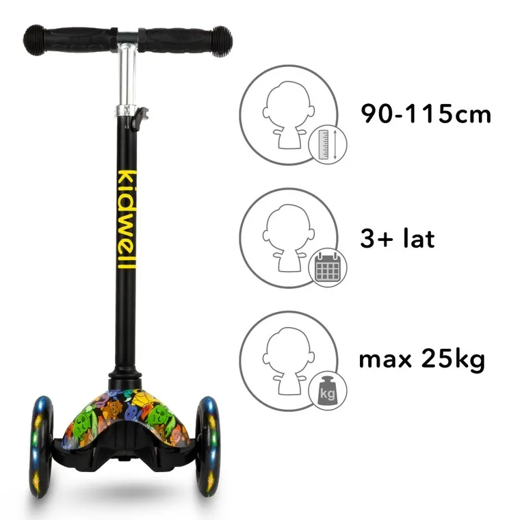 Kidwell, Uno, hulajnoga 3-kołowa LED, balansowa, kolorowa