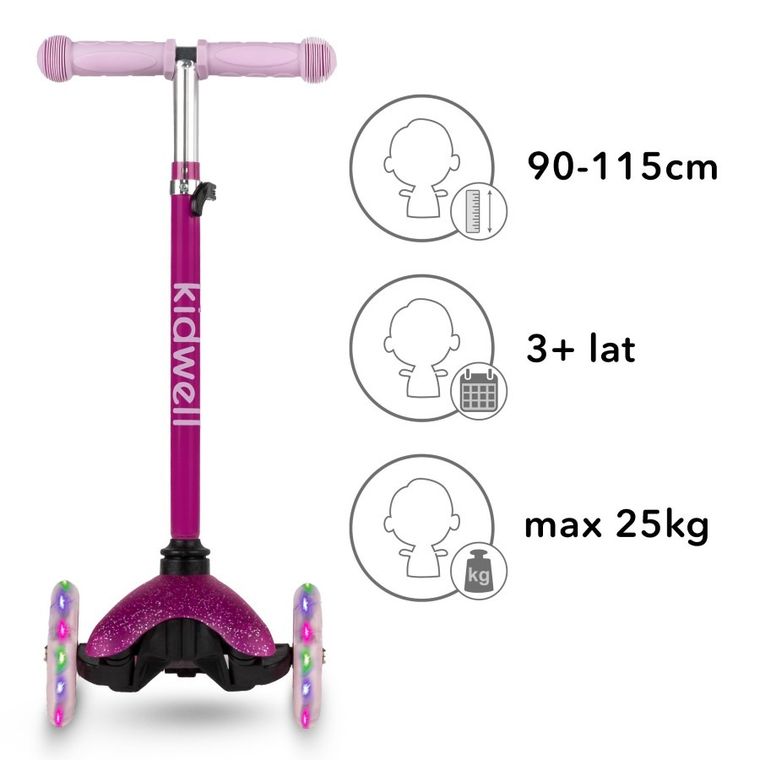 Kidwell, Uno, hulajnoga 3-kołowa LED, balansowa, różowa