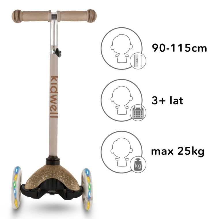 Kidwell, Uno, hulajnoga 3-kołowa LED, balansowa, złota