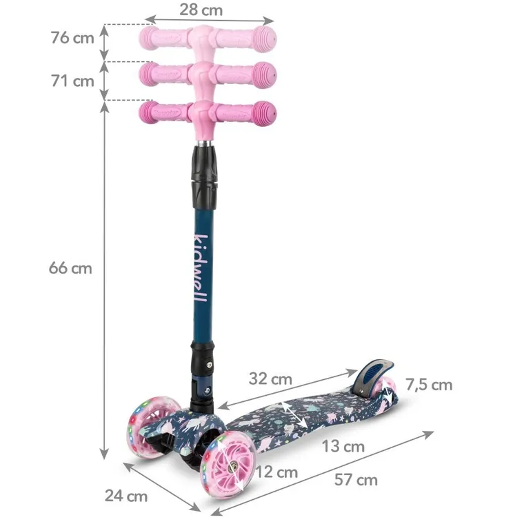 Kidwell, Vento, hulajnoga 3-kołowa, balansowa, niebieska w jednorożce
