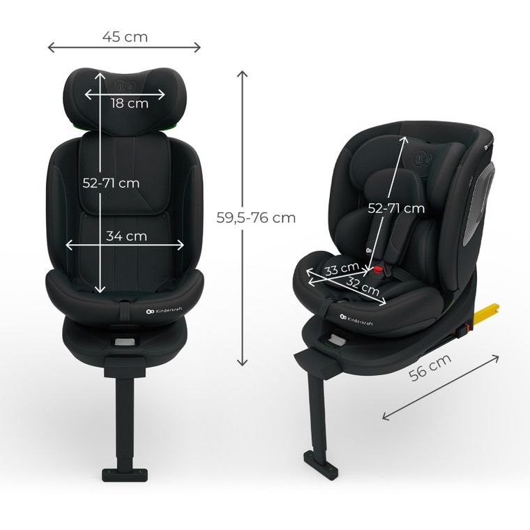 Kinderkraft, I-360 2 Plus, fotelik samochodowy, i-Size, black, 40-150 cm