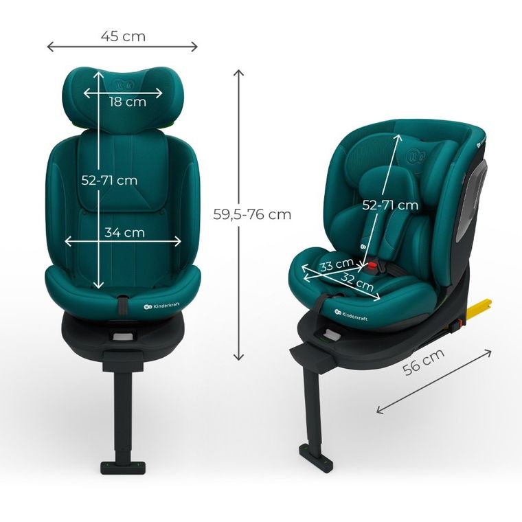 Kinderkraft, I-360 2 Plus, fotelik samochodowy, i-Size, green, 40-150 cm