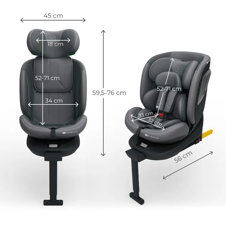 Kinderkraft, I-360 2 Plus, fotelik samochodowy, i-Size, grey, 40-150 cm