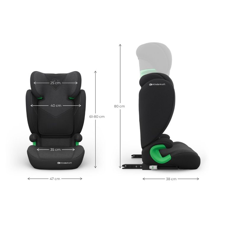 Kinderkraft, Junior Fix 2 Plus, i-Size, fotelik samochodowy, black, 100-150 cm
