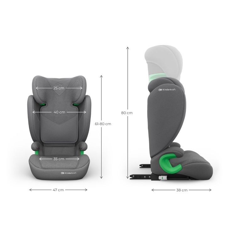 Kinderkraft, Junior Fix 2 Plus, i-Size, fotelik samochodowy, grey, 100-150 cm