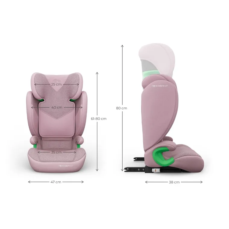 Kinderkraft, Junior Fix 2 Plus, i-Size, fotelik samochodowy, pink, 100-150 cm