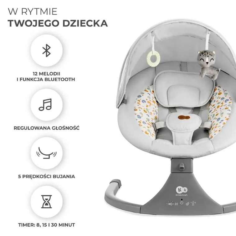 Kinderkraft, Lumi 2, leżaczek bujaczek, Light Grey