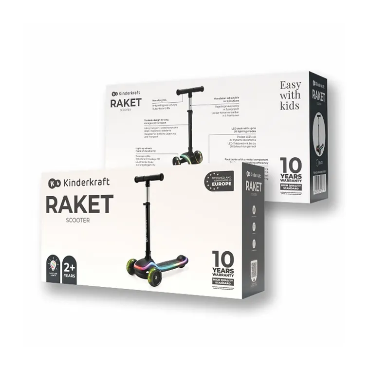 Kinderkraft, Raket, hulajnoga 3-kołowa LED, Beige