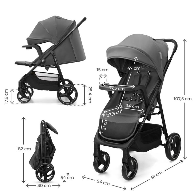 Kinderkraft, Trig 3, wózek spacerowy z tacką, Granite Grey