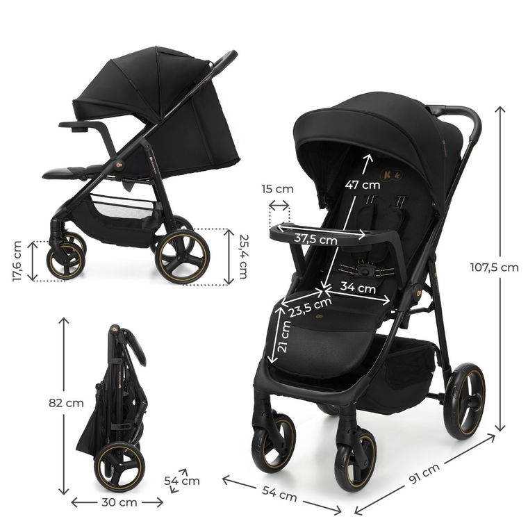 Kinderkraft, Trig 3, wózek spacerowy z tacką, Onyx Black