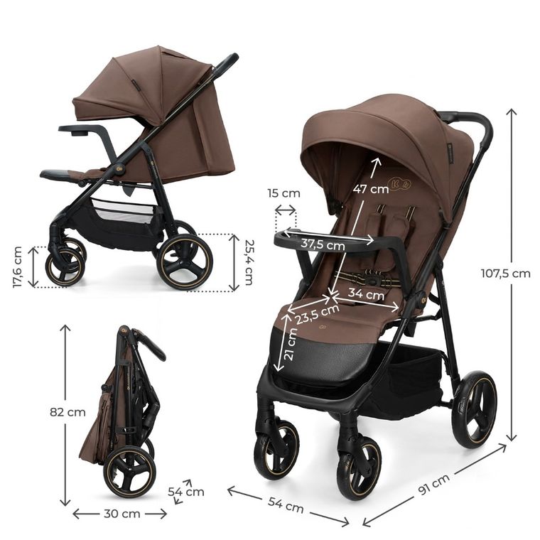 Kinderkraft, Trig 3, wózek spacerowy z tacką, Velvet Mocca