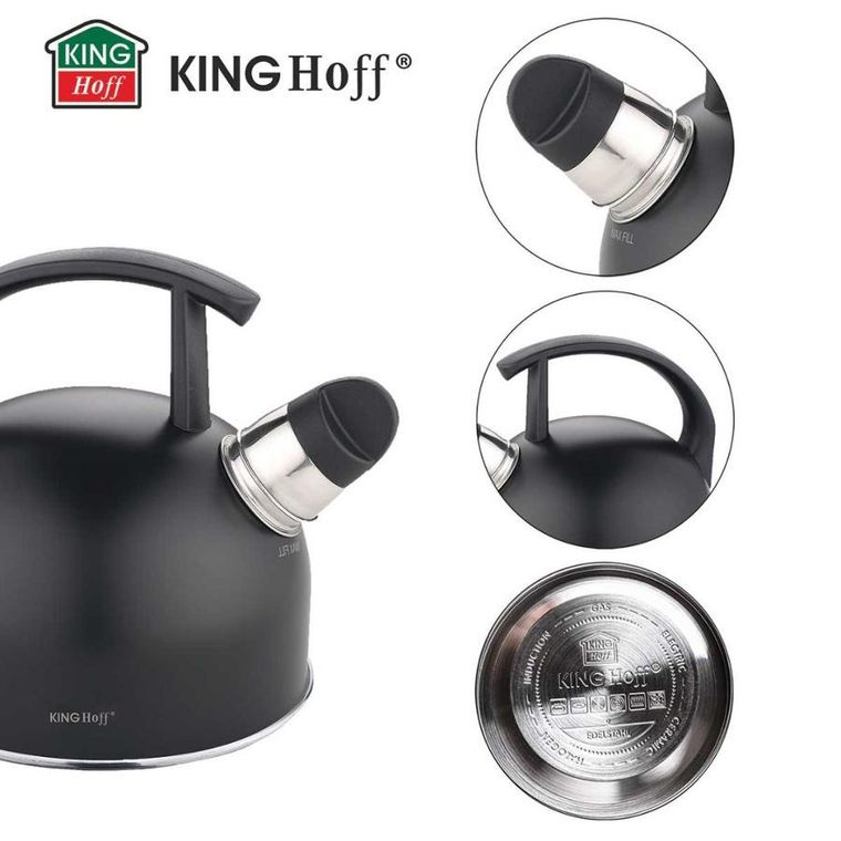 Kinghoff, czajnik z gwizdkiem, czarny mat, 1,5l