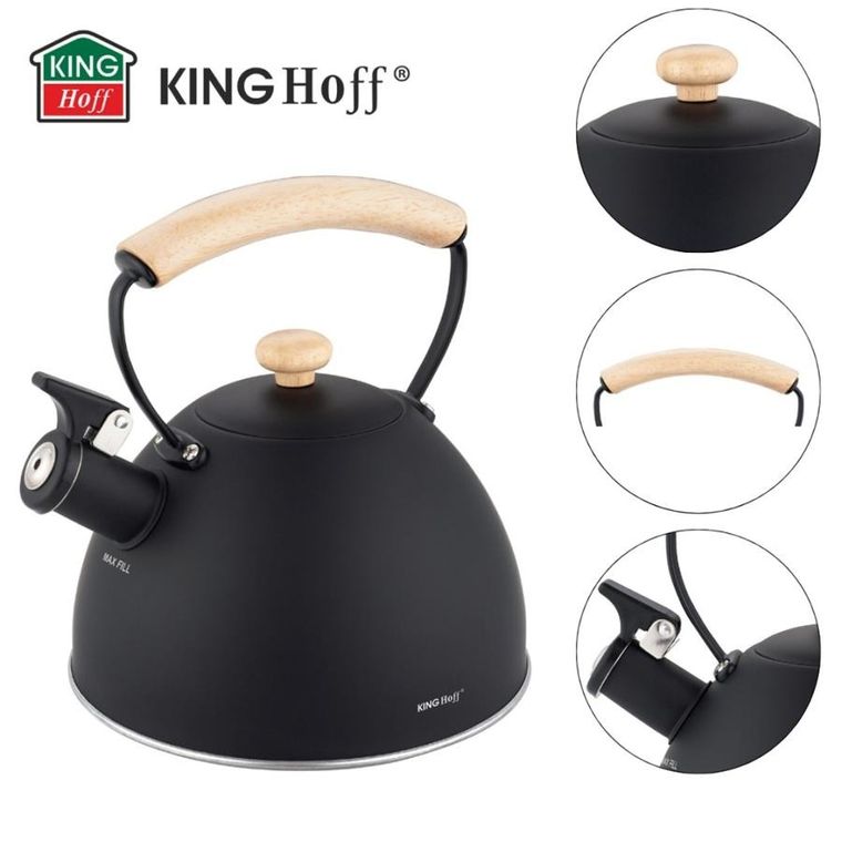 Kinghoff, czajnik z gwizdkiem, czarny mat, 2,5l, kh-1999