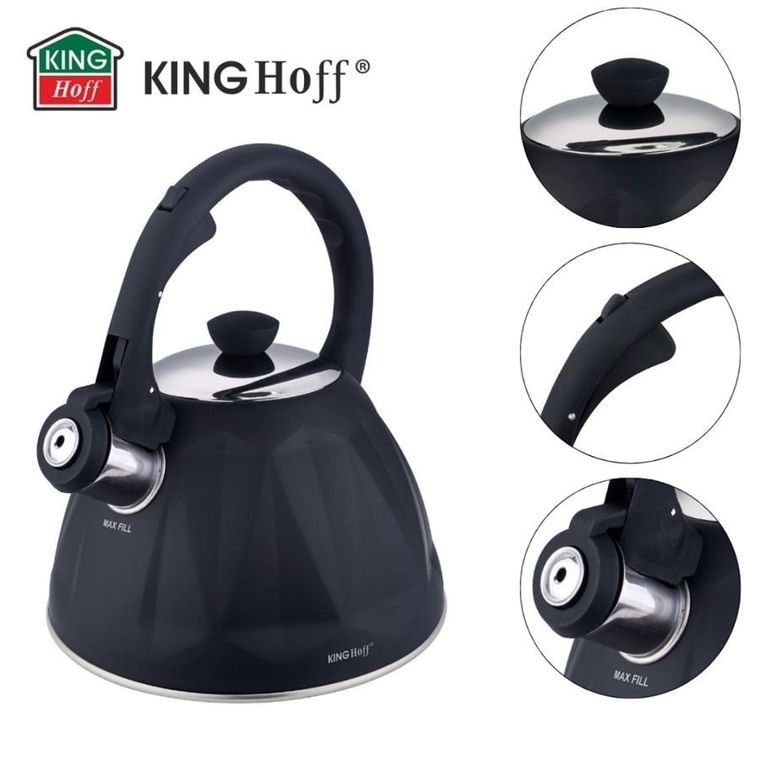 Kinghoff, czajnik z gwizdkiem, czarny mat, 2l, kh-1997