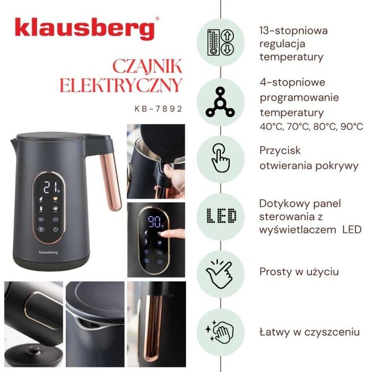 Klausberg, czajnik elektryczny LED z regulacją temperatury, 1,7l