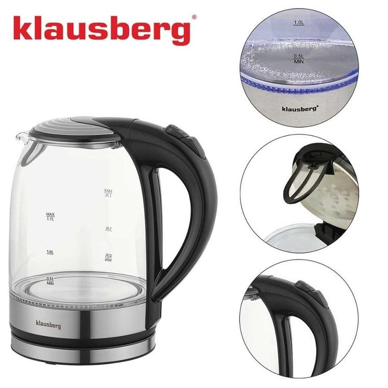 Klausberg, czajnik elektryczny szklany LED, 1,7l