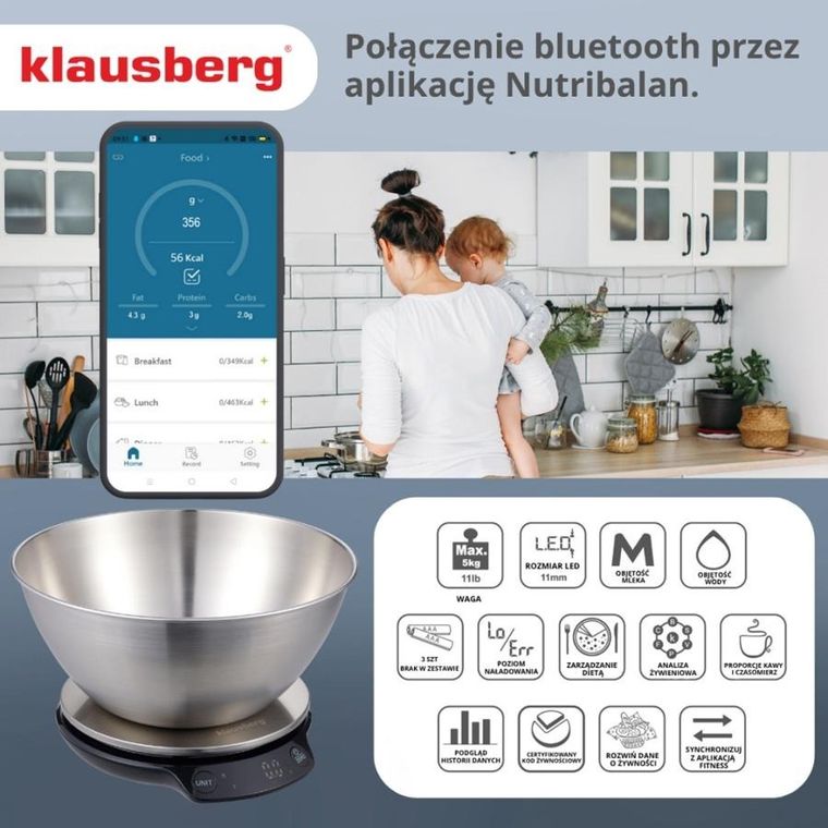 Klausberg, elektroniczna waga kuchenna, bluetooth, 5kg, kb-7939