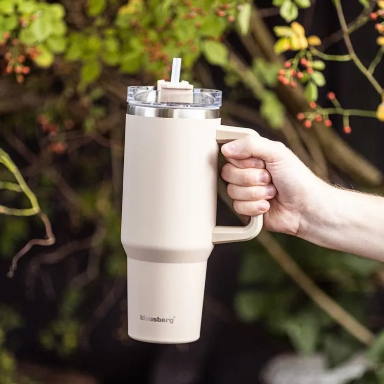 Klausberg, kubek termiczny, z rączką i słomką, stalowy, 1100 ml, kb-7944