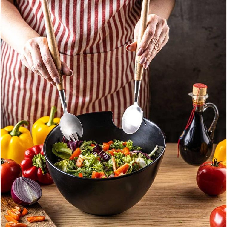 Klausberg, porcelanowa misa do sałat z przyborami, czarna, kb-7786