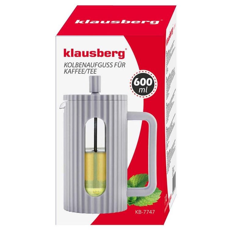 Klausberg, zaparzacz tłokowy do kawy/herbaty, szary, 600 ml