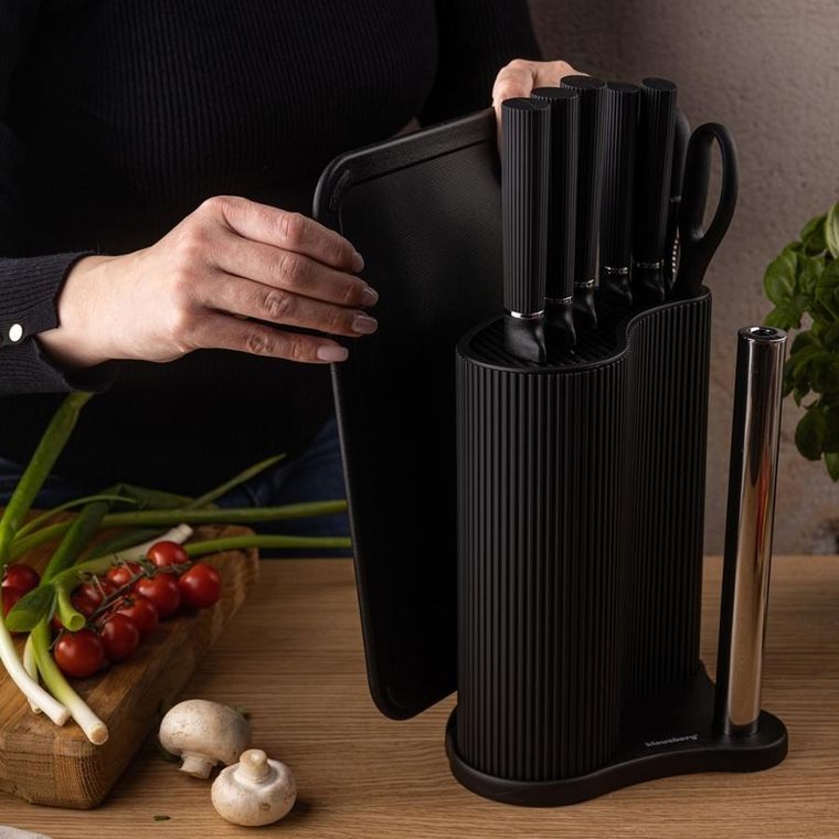 Klausberg, zestaw noży w stojaku z deską i chwytem na ręcznik, kb-7977