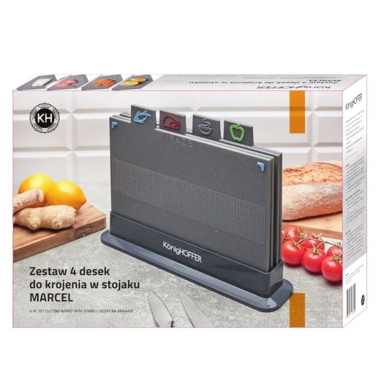 Könighoffer, Marcel, zestaw desek do krojenia w stojaku, 29-22.5-0,6 cm, 4 szt.