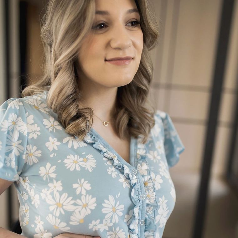 Koszula nocna damska z krótkim rękawem, ciążowa, niebieska, Eevi