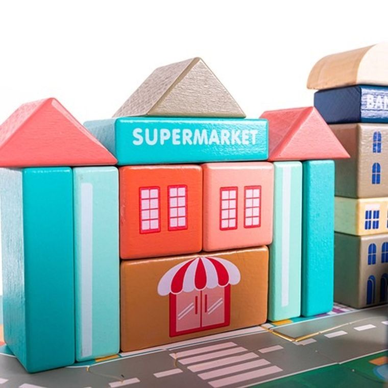 Kruzzel, miasto, klocki drewniane, 115 szt.