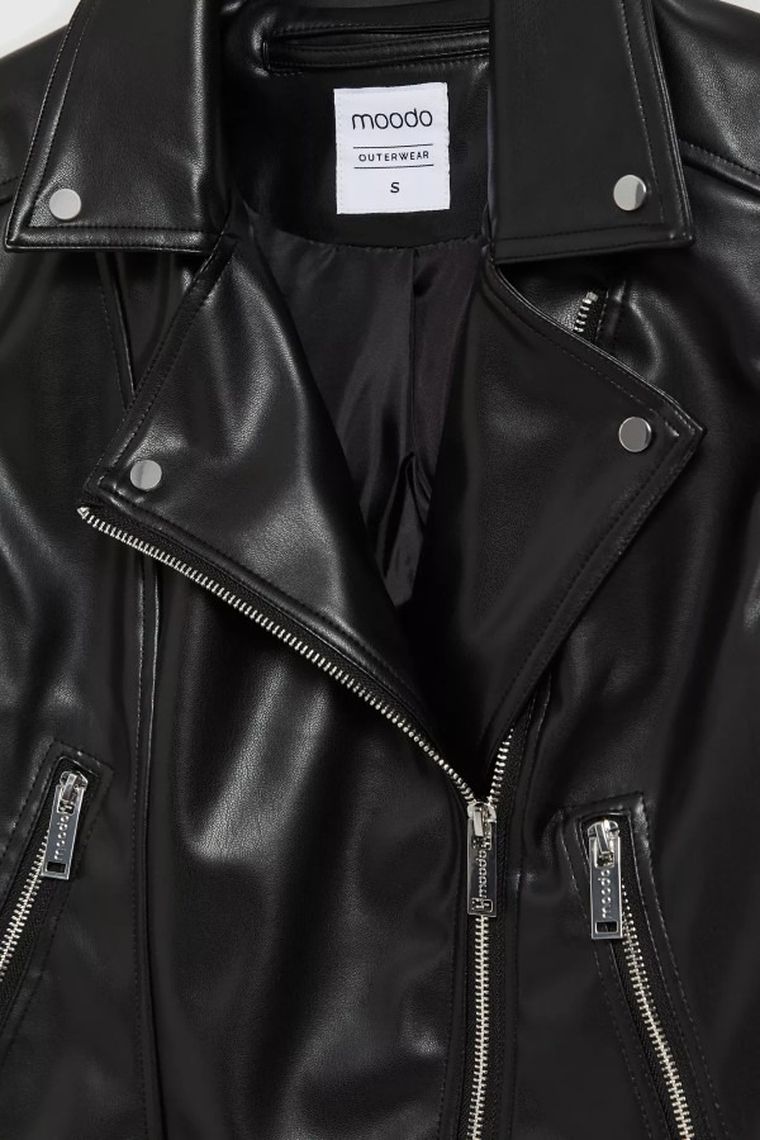 Kurtka ramoneska damska, czarna, Moodo