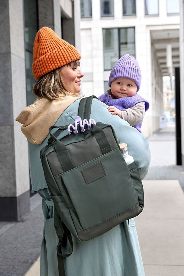 Lassig, Green Label, plecak dla mam z akcesoriami Vividal, kwadratowy, dark olive