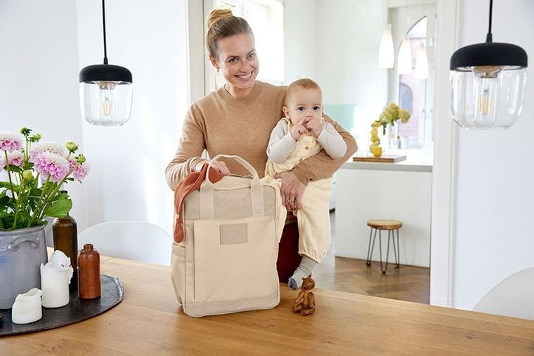 Lassig, Green Label, plecak dla mam z akcesoriami Vividal, kwadratowy, humus