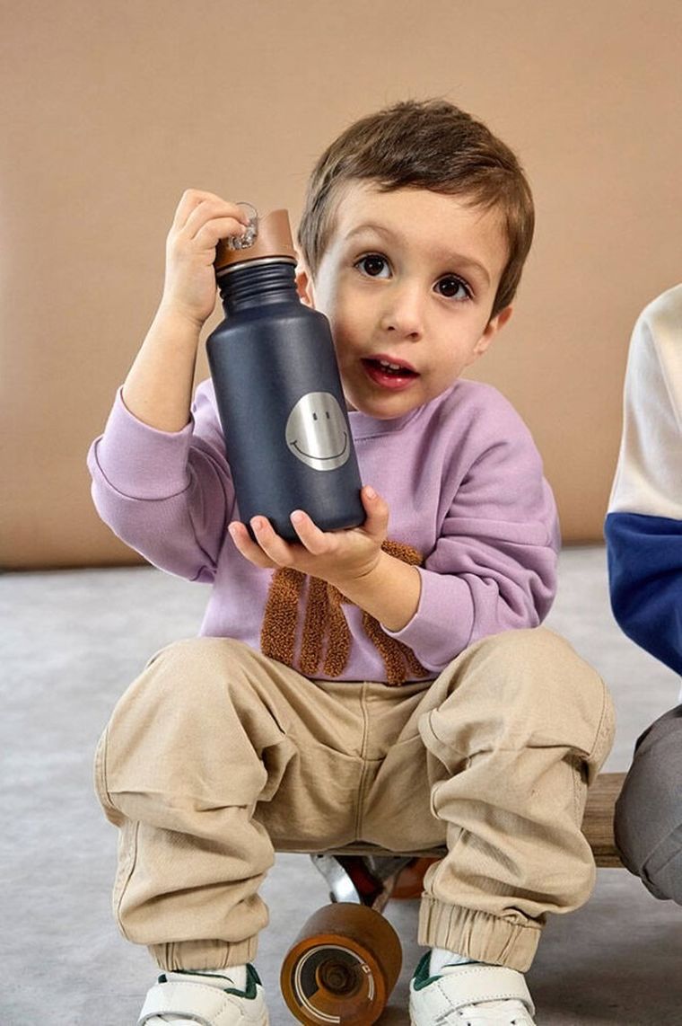 Lassig, Little Gang Smilebidon ze stali nierdzewnej z ustnikiem i uchwytem, 500 ml, navy