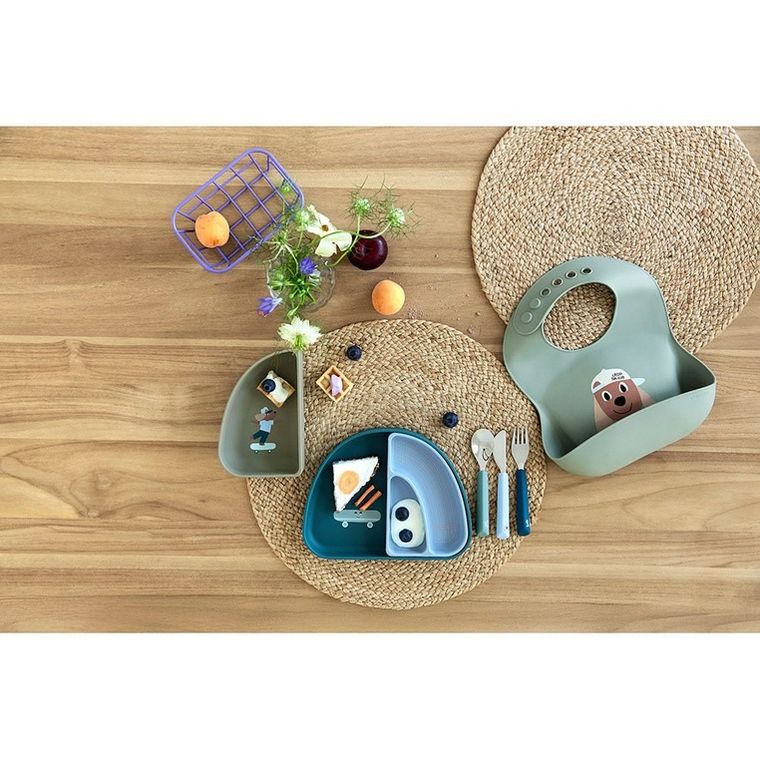 Lassig, Tiny Team, zestaw silikonowych naczyń, piesek, 3 szt.