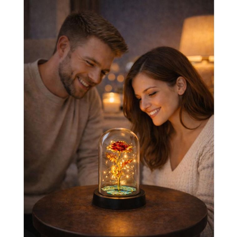 Lean Toys, wieczna róża w szkle, oświetlenie LED, czerwona