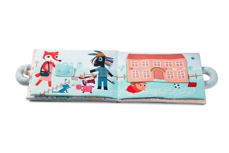 Lilliputiens, miękka książeczka aktywizująca z mini - przytulanką, Dzień dobry, mały lisku, 18 m+