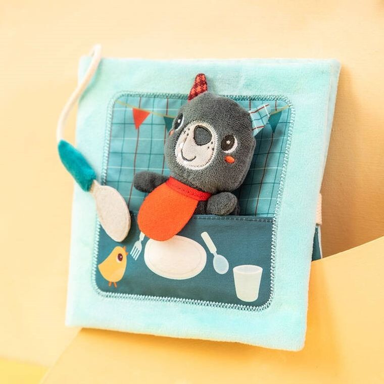 Lilliputiens, Smacznego! Wilk Louis, książeczka aktywizująca z mini-przytulanką, 12m+