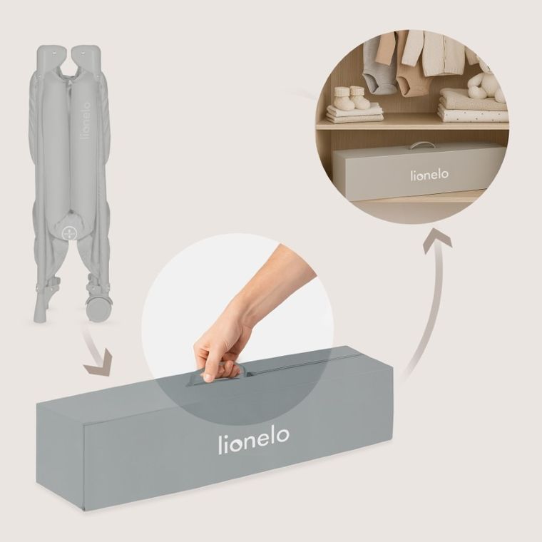 Lionelo, Amelie, kompaktowe łóżeczko turystyczne, grey concrete