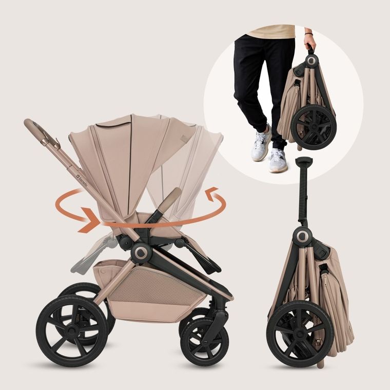 Lionelo, Freya, wózek wielofunkcyjny, składana gondola, 3w1, beige sand