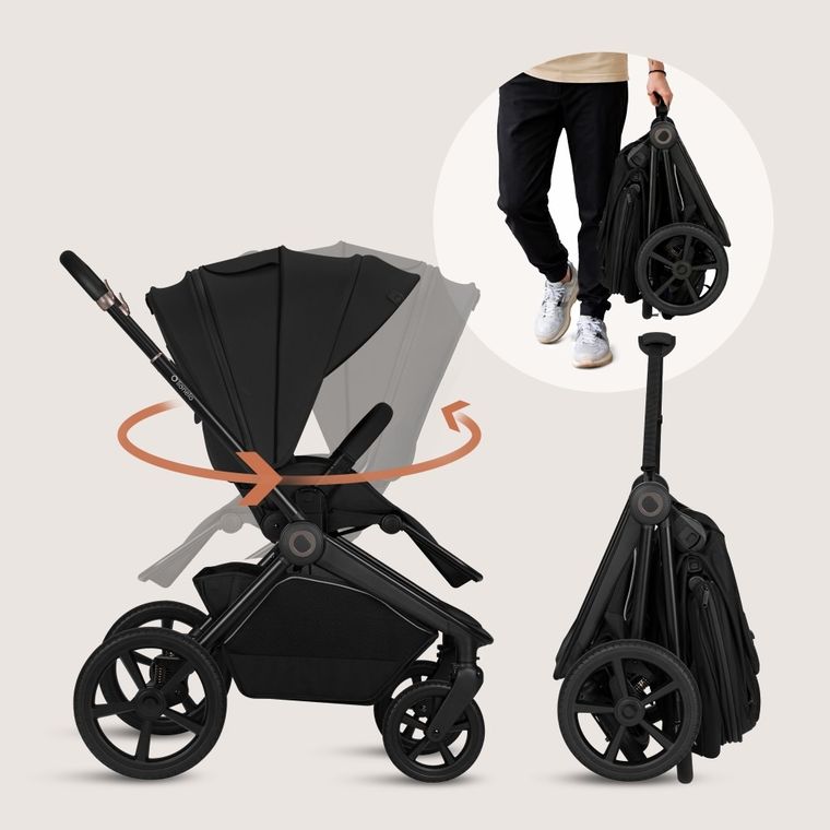 Lionelo, Freya, wózek wielofunkcyjny, składana gondola, 3w1, black onyx