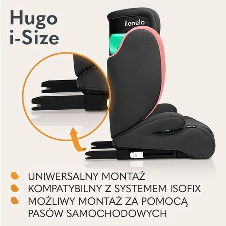 Lionelo, Hugo, I-size, fotelik samochodowy, Pink Baby, 100-150 cm