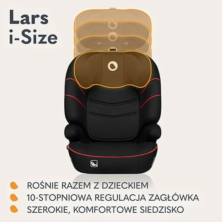 Lionelo, Lars, I-size, fotelik samochodowy, 100-150 cm, Sporty Black Red