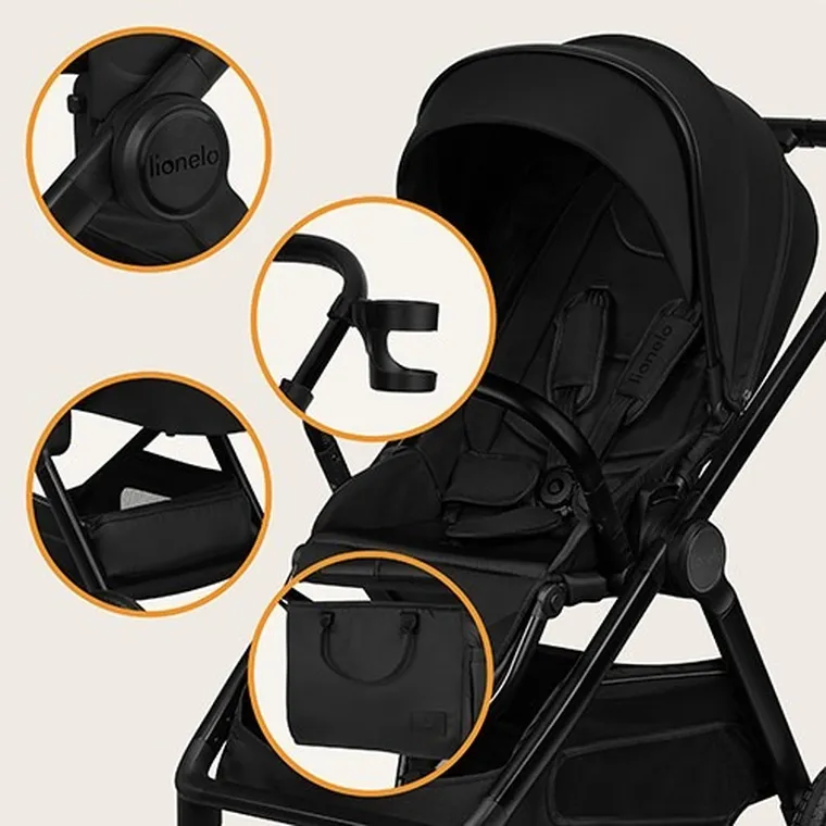 Lionelo, Layla, wózek wielofunkcyjny, 3w1, Black Onyx