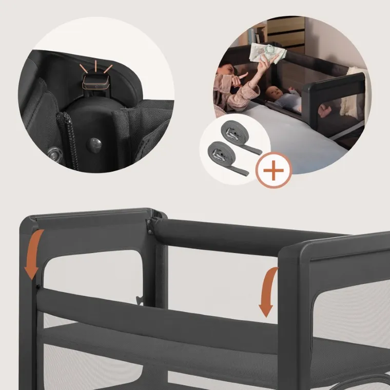 Lionelo, Patty, łóżeczko turystyczne z dostawką, Grey Graphite