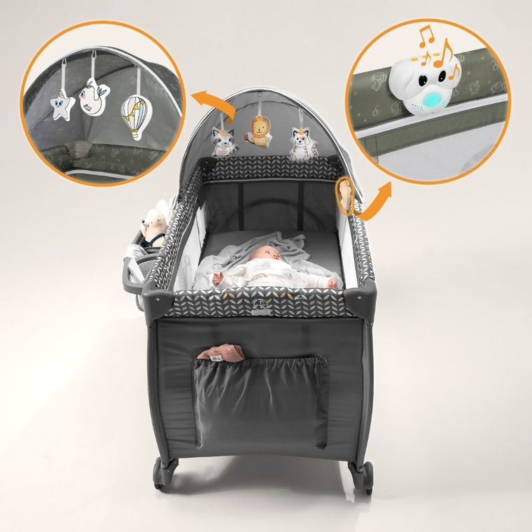 Lionelo, Sven Plus, łóżeczko turystyczne z akcesoriami, Beige Olive