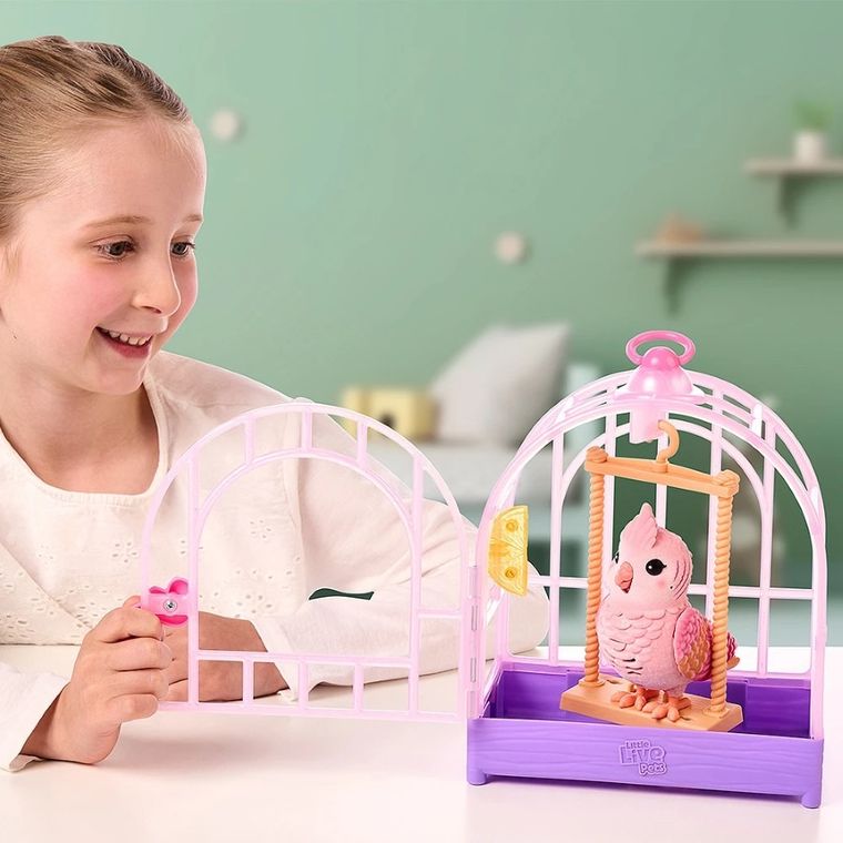 Little Live Pets, Mój Prawdziwy Ptaszek, Rosie, ćwierkający ptaszek w klatce, zabawka interaktywna, różowy