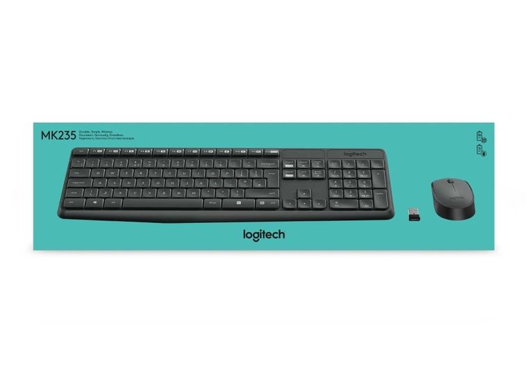 Logitech, zestaw, klawiatura membranowa, mysz optyczna, MK235, 920-007931, USB 3.0, szary