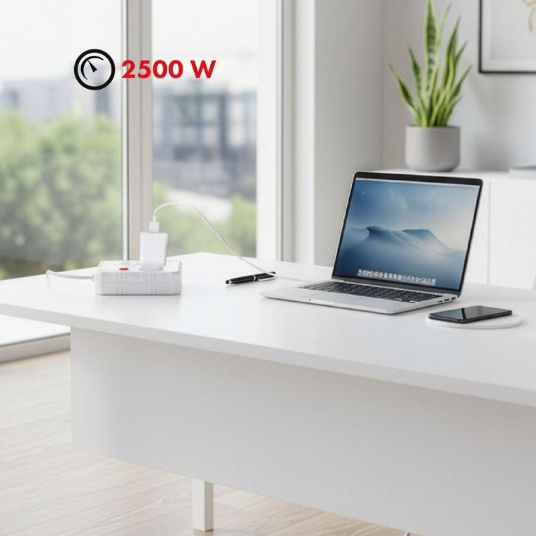 Maclean, listwa zasilająca, 2 gniazda, 3xUSB, 110-240V, AC 50/60HZ, 2.1A, 2500W, biała, 3m, MCE388 W