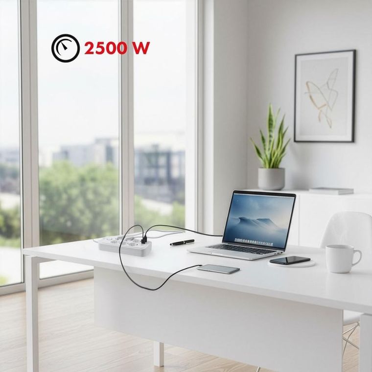 Maclean, listwa zasilająca, 6 gniazd + 4xUSB, biała, 110-240V, AC 50/60HZ, 2.1A, MAX 2500W, 1,5m